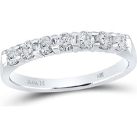 GND 14K White Gold Wedding Band with Prong-Set Round Diamonds - 0.50 Carat Total Diamond Weight