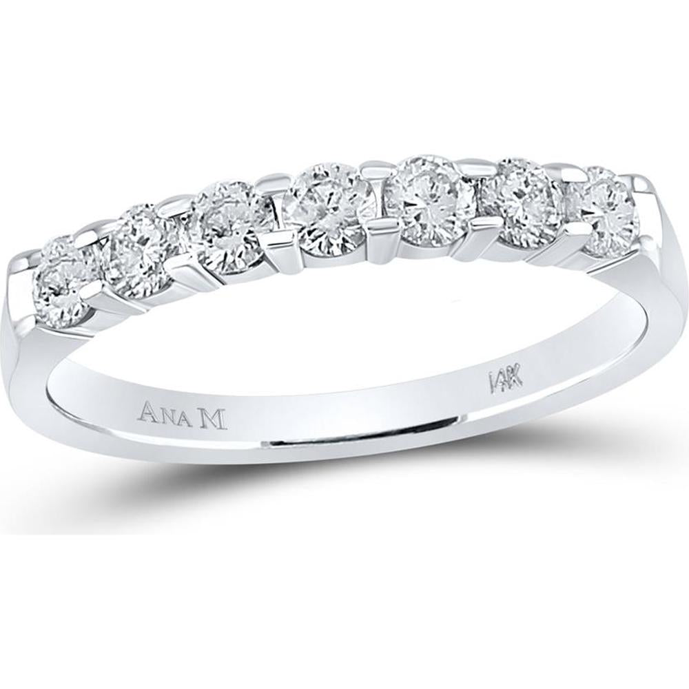 GND 14K White Gold Wedding Band with Prong-Set Round Diamonds - 0.50 Carat Total Diamond Weight