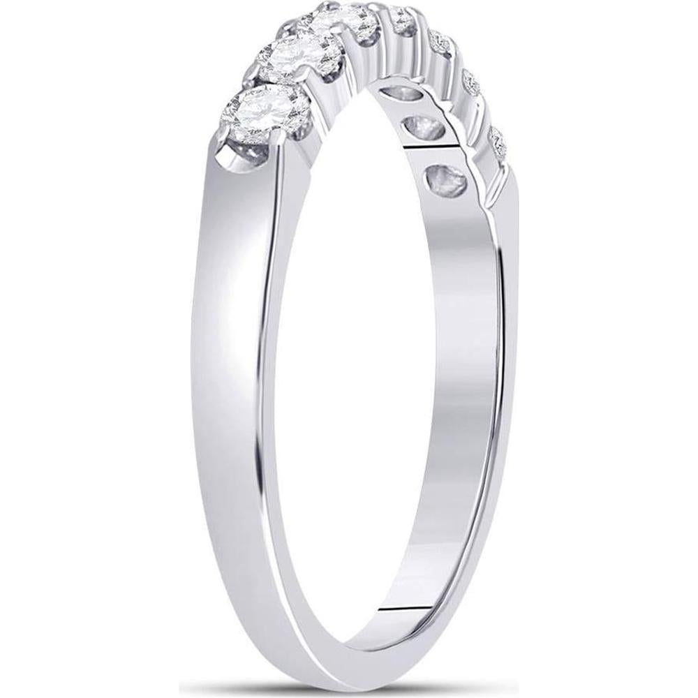 GND 14K White Gold Wedding Band with Prong-Set Round Diamonds - 0.50 Carat Total Diamond Weight