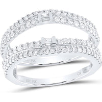 GND 14K White Gold Wrap Ring Guard Enhancer with Baguette and Round Diamonds - 0.75 Carat Total Diamond Weight