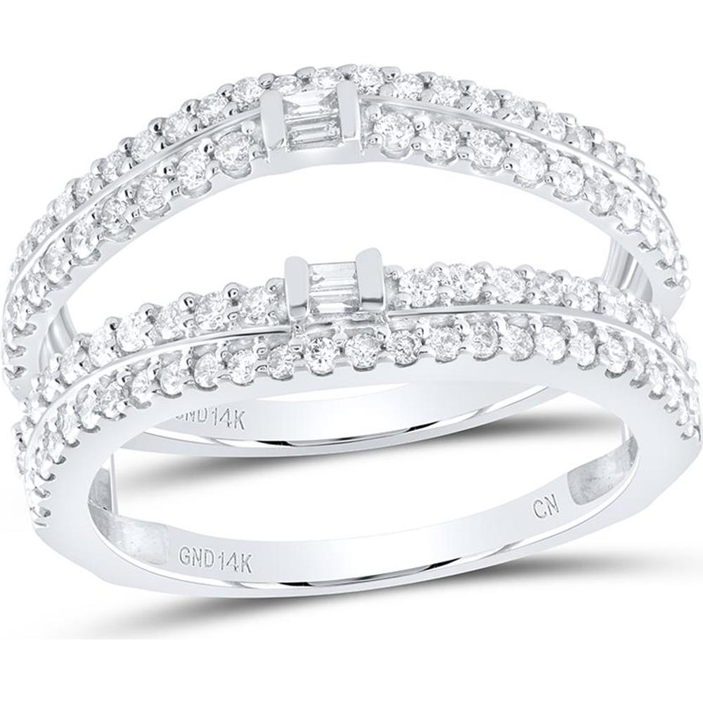 GND 14K White Gold Wrap Ring Guard Enhancer with Baguette and Round Diamonds - 0.75 Carat Total Diamond Weight