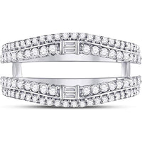 GND 14K White Gold Wrap Ring Guard Enhancer with Baguette and Round Diamonds - 0.75 Carat Total Diamond Weight