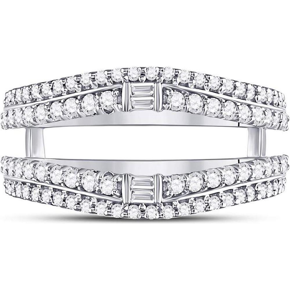 GND 14K White Gold Wrap Ring Guard Enhancer with Baguette and Round Diamonds - 0.75 Carat Total Diamond Weight