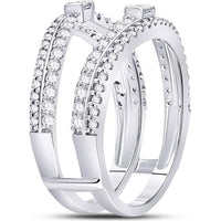 GND 14K White Gold Wrap Ring Guard Enhancer with Baguette and Round Diamonds - 0.75 Carat Total Diamond Weight