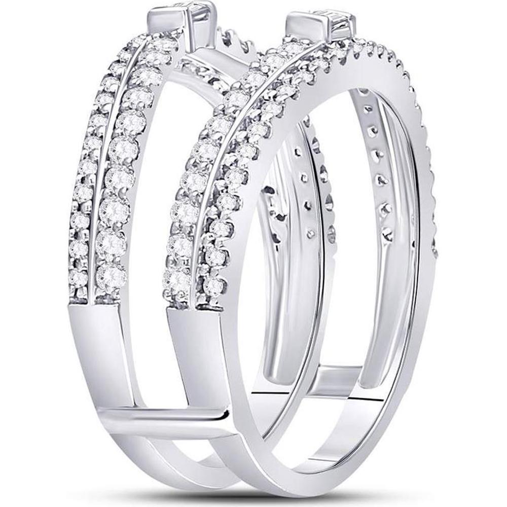 GND 14K White Gold Wrap Ring Guard Enhancer with Baguette and Round Diamonds - 0.75 Carat Total Diamond Weight
