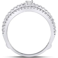 GND 14K White Gold Wrap Ring Guard Enhancer with Baguette and Round Diamonds - 0.75 Carat Total Diamond Weight
