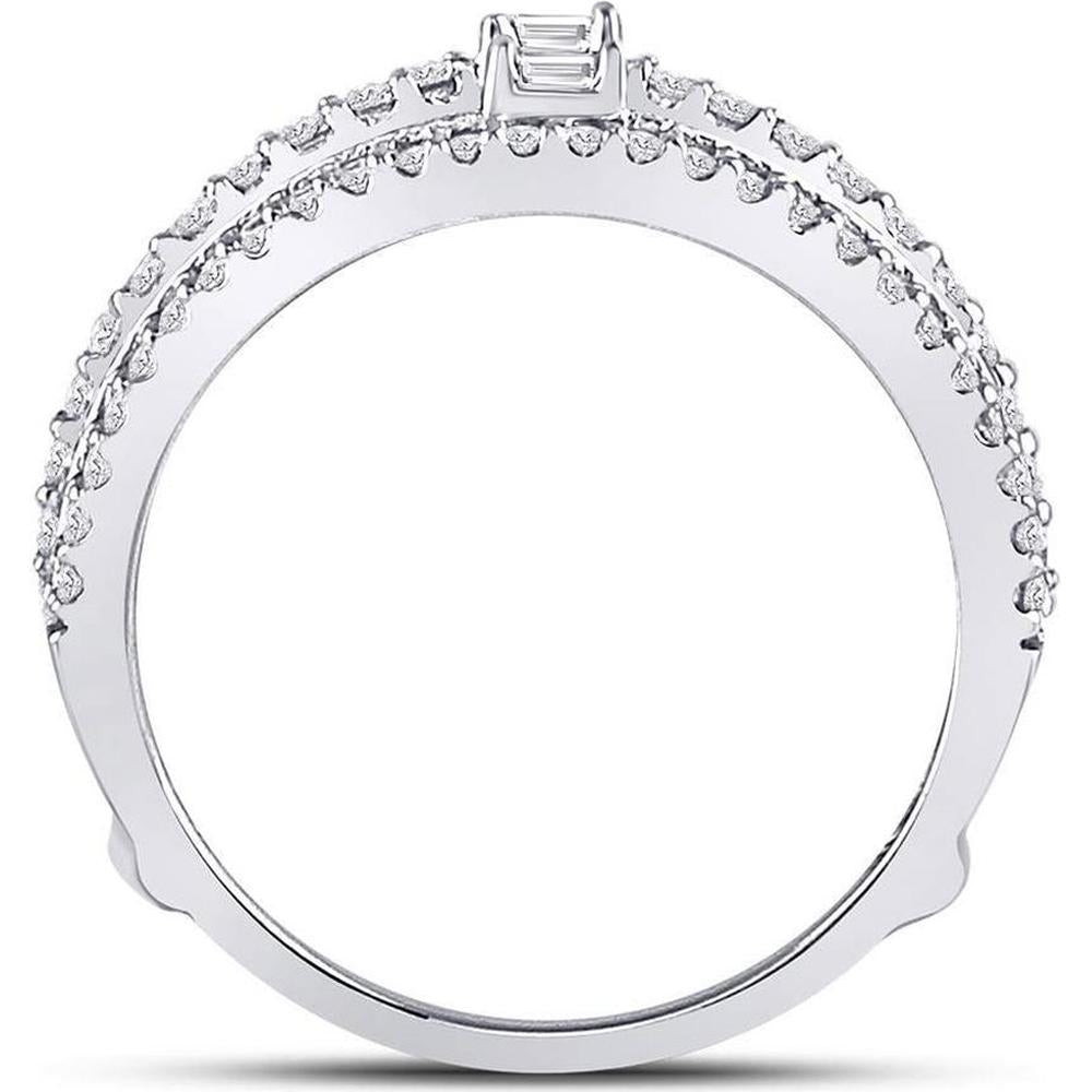 GND 14K White Gold Wrap Ring Guard Enhancer with Baguette and Round Diamonds - 0.75 Carat Total Diamond Weight