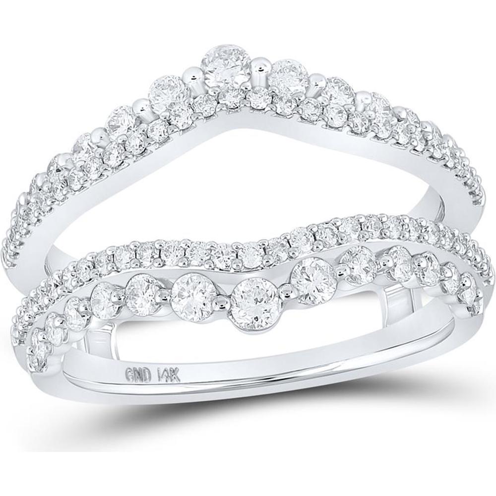 GND 14K White Gold Wrap Ring Guard Enhancer with Prong-Set Round Diamonds - 7/8 Total Carat Weight