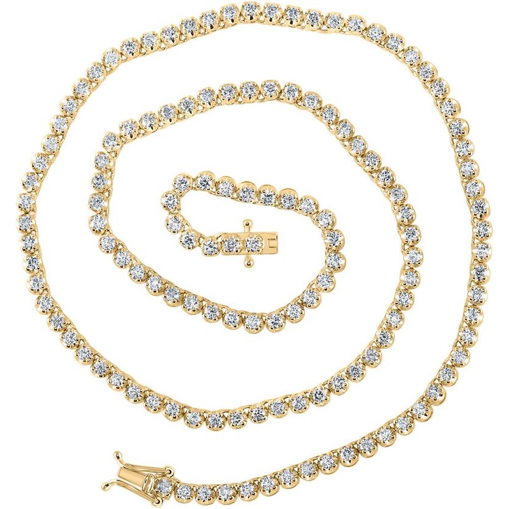 GND 14K Yellow Gold 16-Inch Tennis Chain Necklace with Prong-Set Round Diamonds – 4-3/8 Total Carat Weight