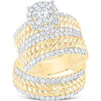 GND 14K Yellow Gold 2 Carat Round Diamond Halo Wedding Set with Matching Band