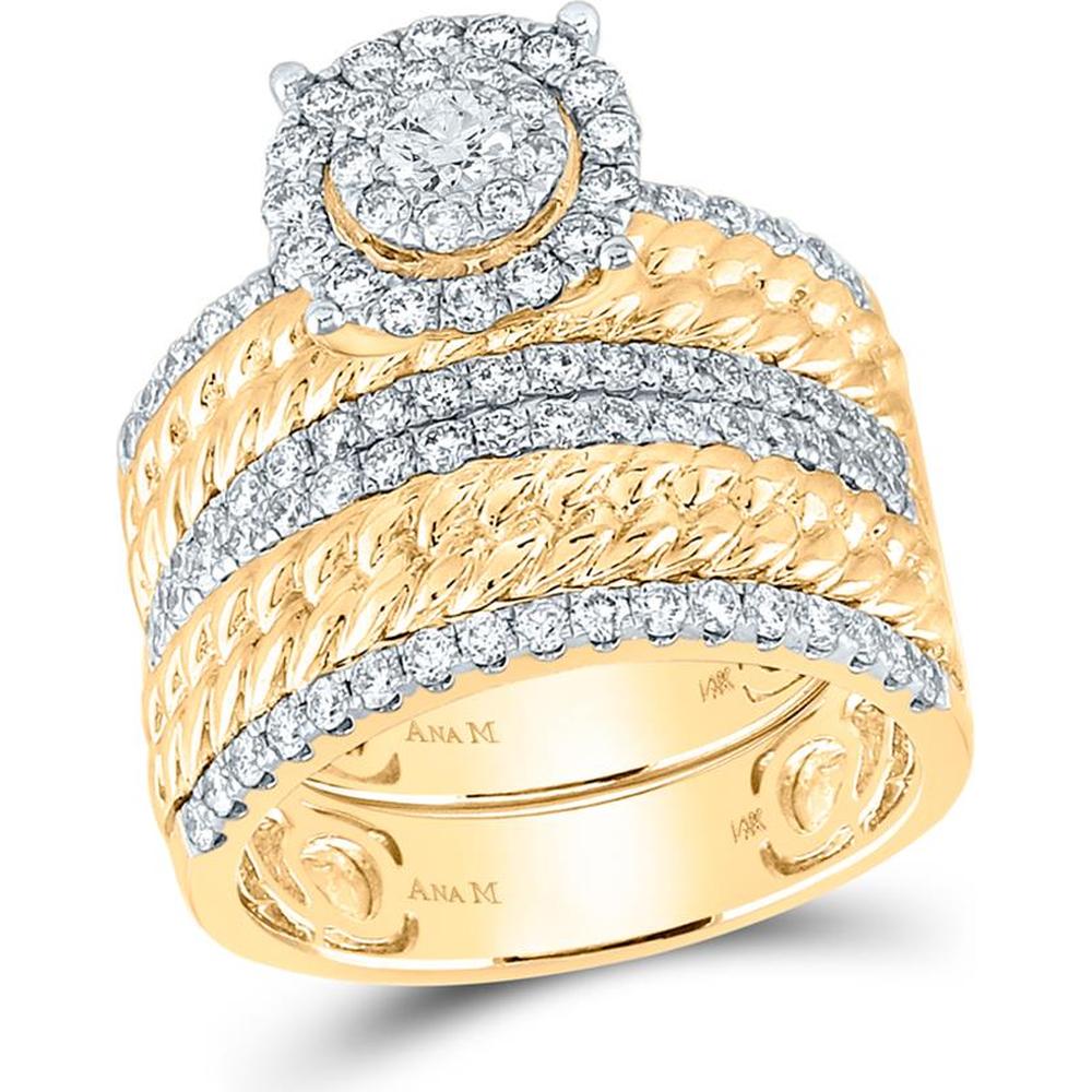 GND 14K Yellow Gold 2 Carat Round Diamond Halo Wedding Set with Matching Band