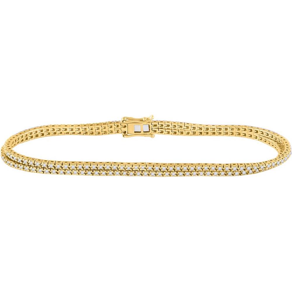 GND 14K Yellow Gold 2-Row Tennis Bracelet with Prong-Set Round Diamonds – 1.00 Carat Total Diamond Weight