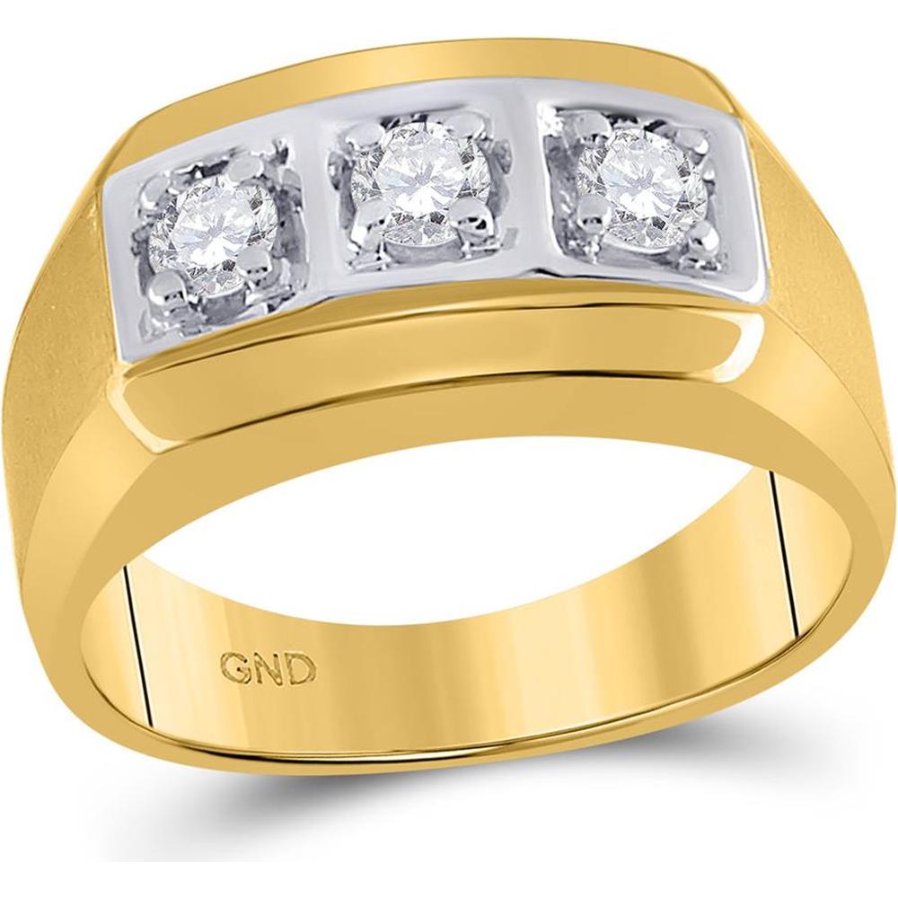 GND 14K Yellow Gold 3-Stone Fashion Band Ring with Round Diamonds - 1/2 Total Carat Weight