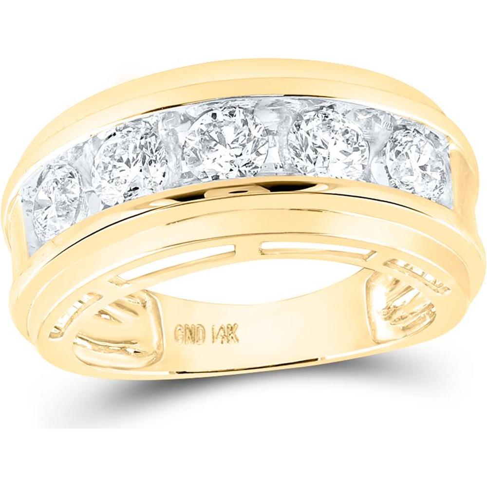 GND 14K Yellow Gold 5-Stone Wedding Band Ring with Prong-Set Round Diamonds - 2.00 Carat Total Diamond Weight