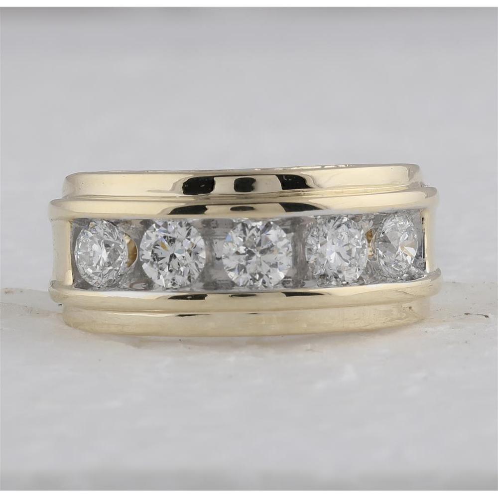 GND 14K Yellow Gold 5-Stone Wedding Band Ring with Prong-Set Round Diamonds - 2.00 Carat Total Diamond Weight