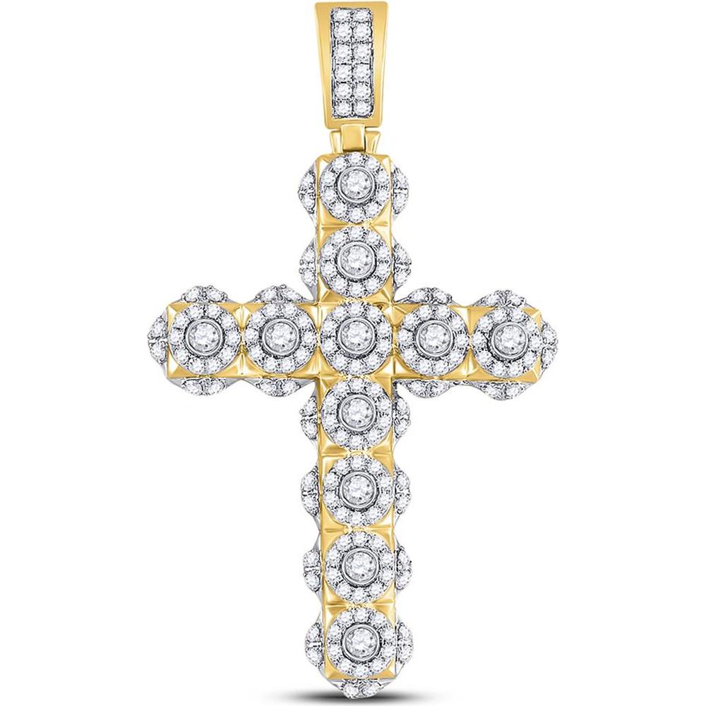 GND 14K Yellow Gold 55.2MM Cross Pendant with Prong-Set Round Diamonds - 2 Carat Total Diamond Weight