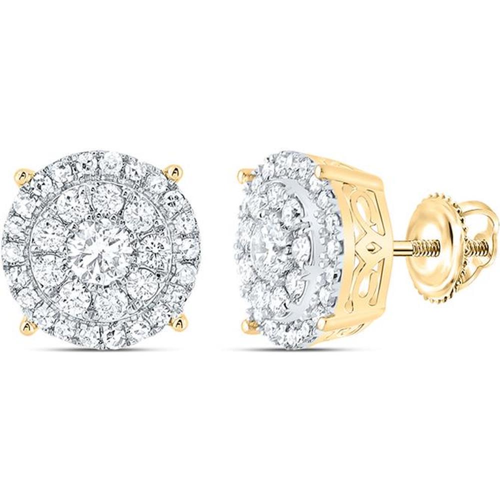 GND 14K Yellow Gold 8mm Round Diamond Cluster Stud Earrings with Prong-Set Diamonds - 5/8 Carat Total Diamond Weight