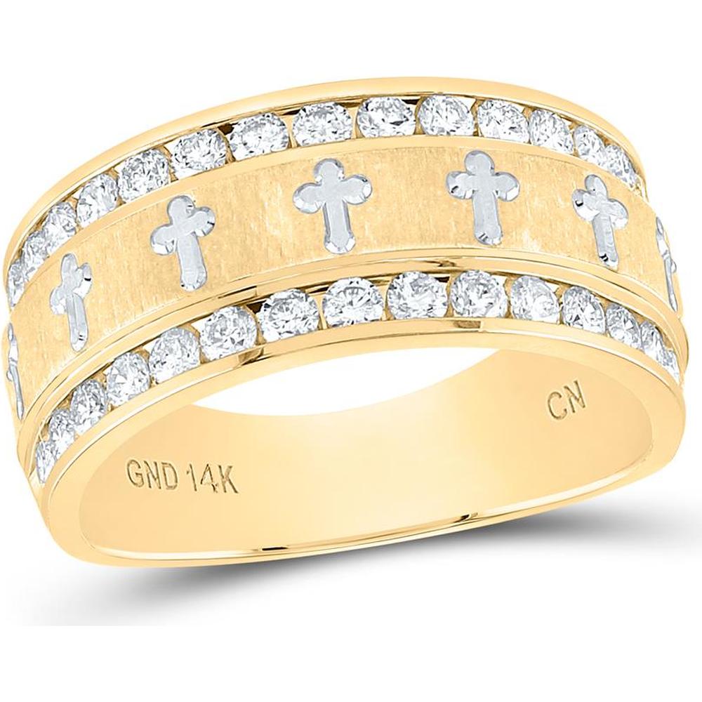 GND 14K Yellow Gold 9.5MM Grecco Cross Wedding Band with Channel-Set Round Diamonds - 1.00 Carat Total Diamond Weight