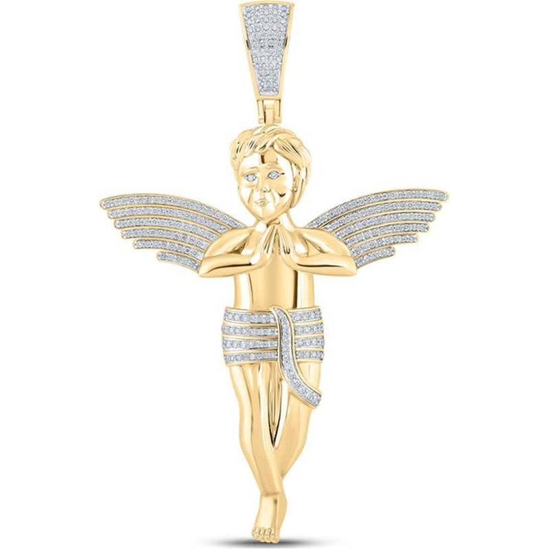 GND 14K Yellow Gold Angel Pendant with Prong-Set Round Diamonds - 4.26 Carat Total Diamond Weight