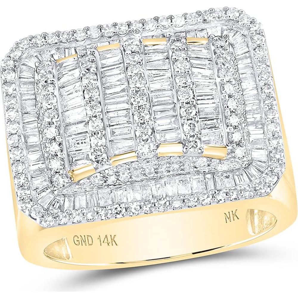 GND 14K Yellow Gold Baguette and Round Diamond Cluster Ring – 2-1/3 Total Carat Weight