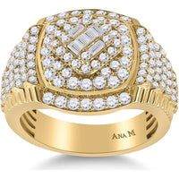 GND 14K Yellow Gold Baguette and Round Diamond Cluster Ring – 2.2 Carat Total Gemstone Weight