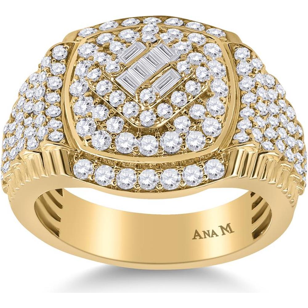 GND 14K Yellow Gold Baguette and Round Diamond Cluster Ring – 2.2 Carat Total Gemstone Weight