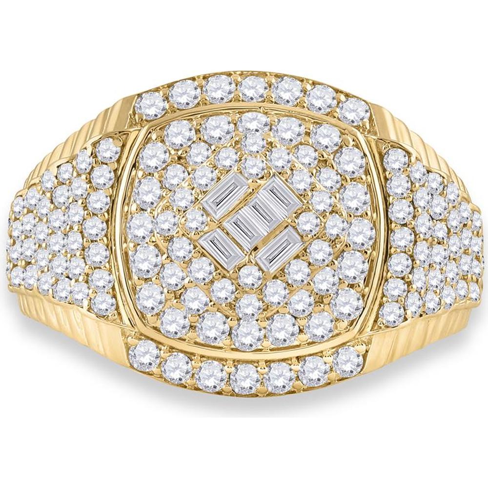 GND 14K Yellow Gold Baguette and Round Diamond Cluster Ring – 2.2 Carat Total Gemstone Weight
