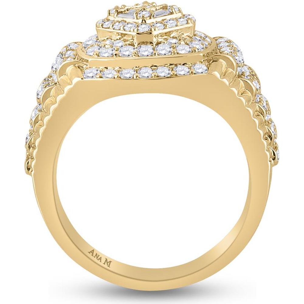 GND 14K Yellow Gold Baguette and Round Diamond Cluster Ring – 2.2 Carat Total Gemstone Weight