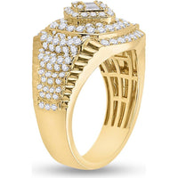 GND 14K Yellow Gold Baguette and Round Diamond Cluster Ring – 2.2 Carat Total Gemstone Weight
