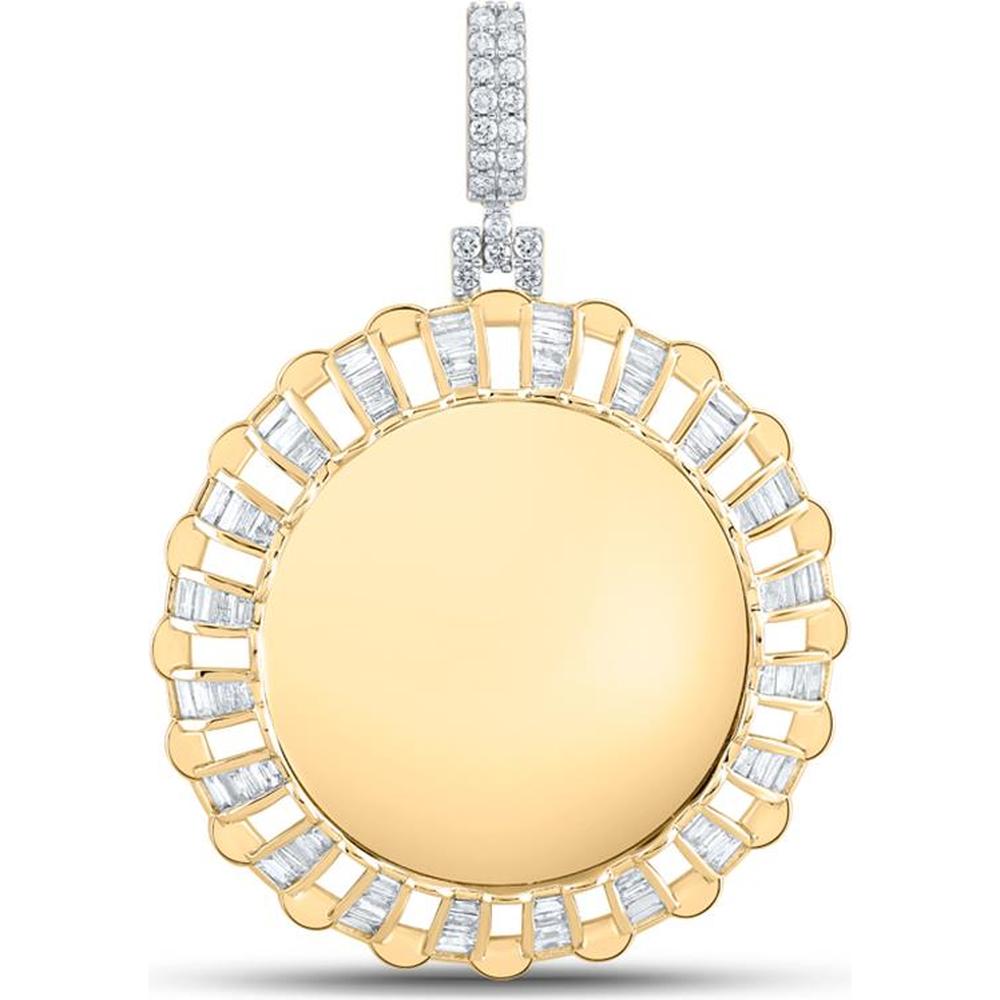 GND 14K Yellow Gold Baguette and Round Diamond Memory Circle Charm Pendant - 1 Carat Total Diamond Weight