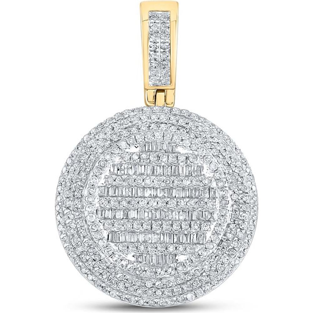 GND 14K Yellow Gold Baguette Diamond Circle Pendant with Pave-Set Round Diamonds - 1 1/3 Carat Total Diamond Weight