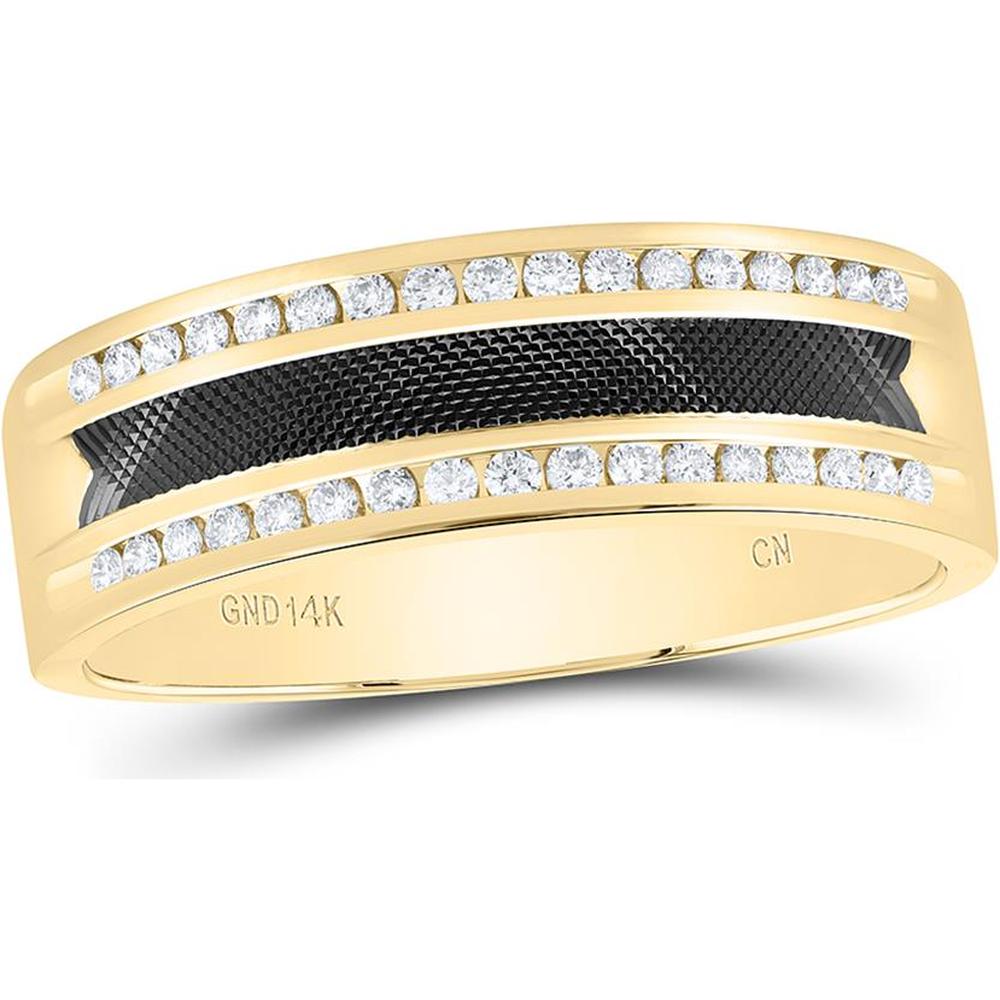 GND 14K Yellow Gold Black-Tone Wedding Band Ring with Round Diamonds - 1/4 Total Carat Weight