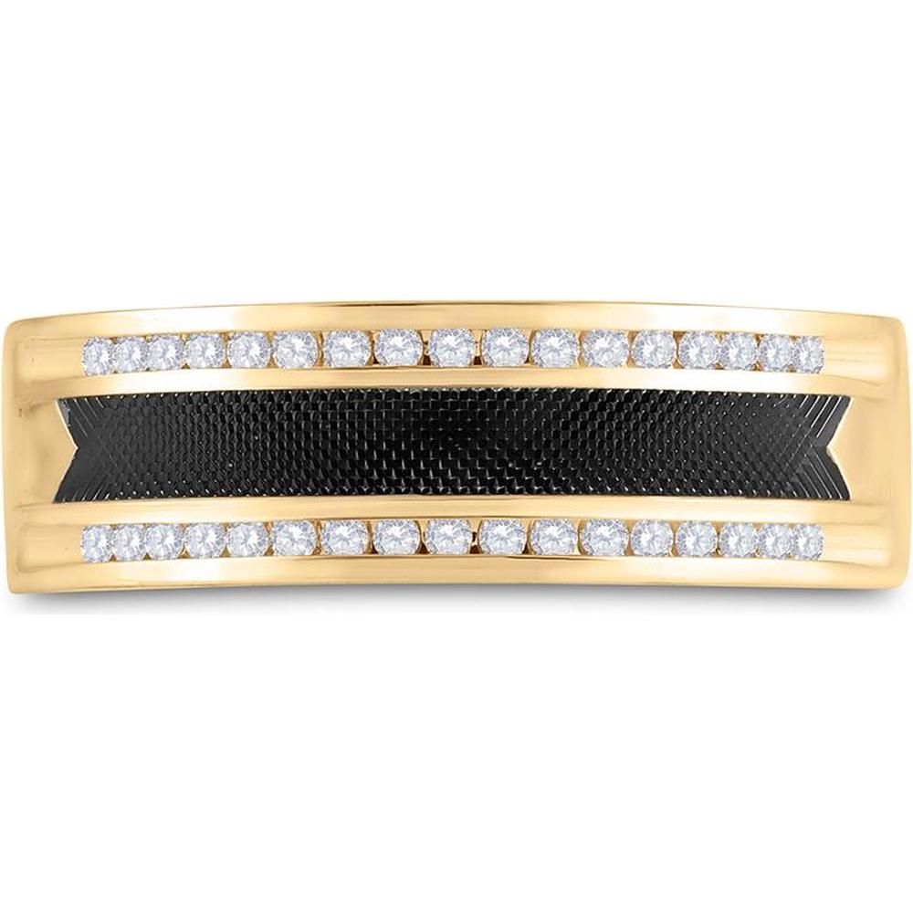GND 14K Yellow Gold Black-Tone Wedding Band Ring with Round Diamonds - 1/4 Total Carat Weight