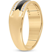 GND 14K Yellow Gold Black-Tone Wedding Band Ring with Round Diamonds - 1/4 Total Carat Weight