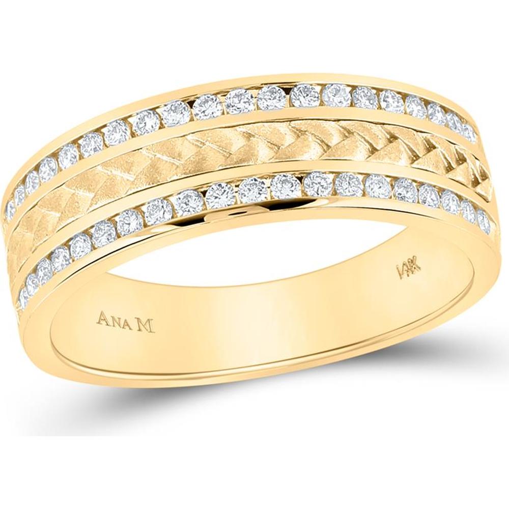 GND 14K Yellow Gold Braided Band Ring with Channel-Set Round Diamonds - 0.50 Carat Total Diamond Weight