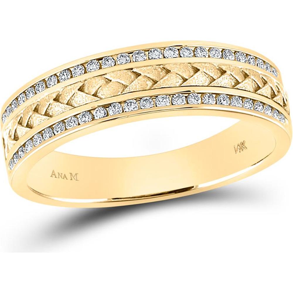 GND 14K Yellow Gold Braided Inlay Wedding Band Ring with Channel-Set Round Diamonds - 0.33 Carat Total Diamond Weight