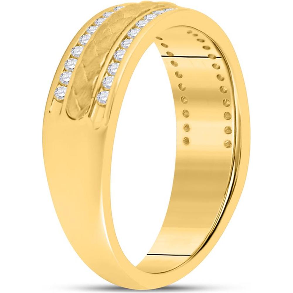 GND 14K Yellow Gold Braided Inlay Wedding Band Ring with Channel-Set Round Diamonds - 0.33 Carat Total Diamond Weight
