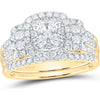 GND 14K Yellow Gold Bridal Ring Set with Prong-Set Round Diamond Cluster - 1.00 Carat Total Diamond Weight