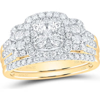 GND 14K Yellow Gold Bridal Ring Set with Prong-Set Round Diamond Cluster - 1.00 Carat Total Diamond Weight