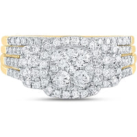 GND 14K Yellow Gold Bridal Ring Set with Prong-Set Round Diamond Cluster - 1.00 Carat Total Diamond Weight