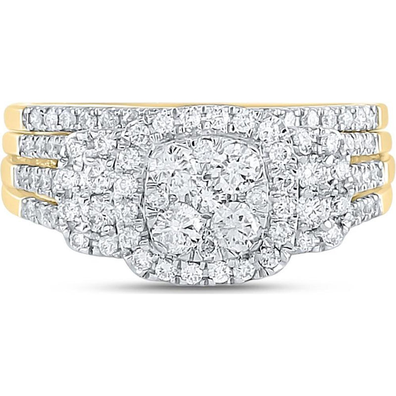 GND 14K Yellow Gold Bridal Ring Set with Prong-Set Round Diamond Cluster - 1.00 Carat Total Diamond Weight