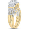 GND 14K Yellow Gold Bridal Ring Set with Prong-Set Round Diamond Cluster - 1.00 Carat Total Diamond Weight