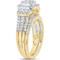 GND 14K Yellow Gold Bridal Ring Set with Prong-Set Round Diamond Cluster - 1.00 Carat Total Diamond Weight