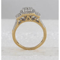 GND 14K Yellow Gold Bridal Ring Set with Prong-Set Round Diamond Cluster - 1.00 Carat Total Diamond Weight