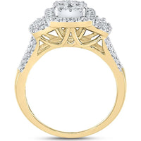 GND 14K Yellow Gold Bridal Ring Set with Prong-Set Round Diamond Cluster - 1.00 Carat Total Diamond Weight