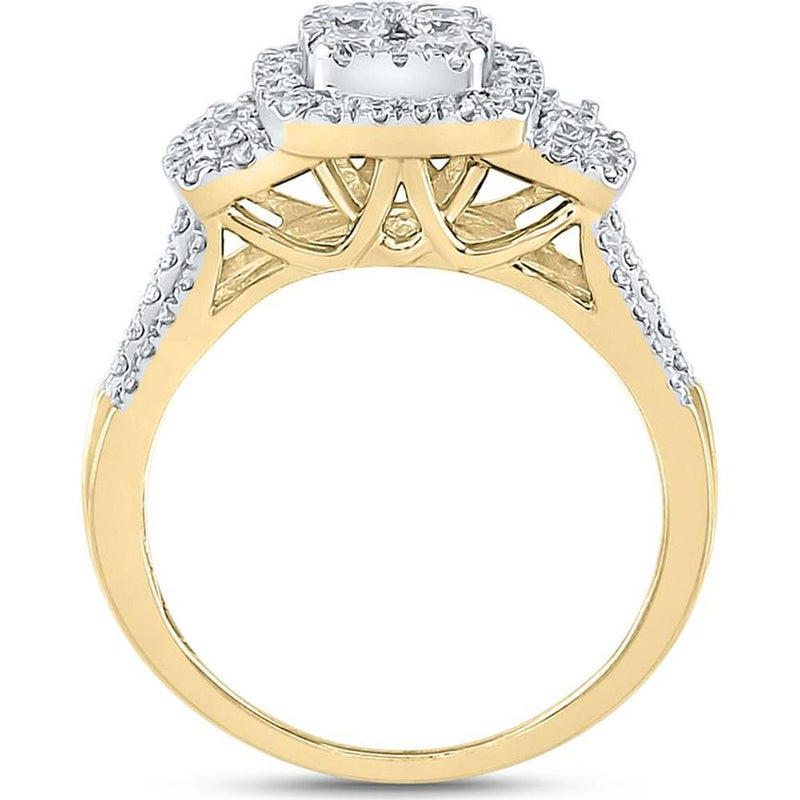 GND 14K Yellow Gold Bridal Ring Set with Prong-Set Round Diamond Cluster - 1.00 Carat Total Diamond Weight