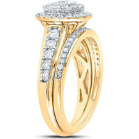 GND 14K Yellow Gold Bridal Wedding Ring Set with Illusion-Set Round Diamond Halo - 1.00 Carat Total Diamond Weight