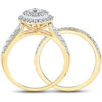 GND 14K Yellow Gold Bridal Wedding Ring Set with Illusion-Set Round Diamond Halo - 1.00 Carat Total Diamond Weight