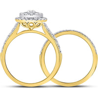 GND 14K Yellow Gold Bridal Wedding Ring Set with Illusion-Set Round Diamond Halo - 1.00 Carat Total Diamond Weight