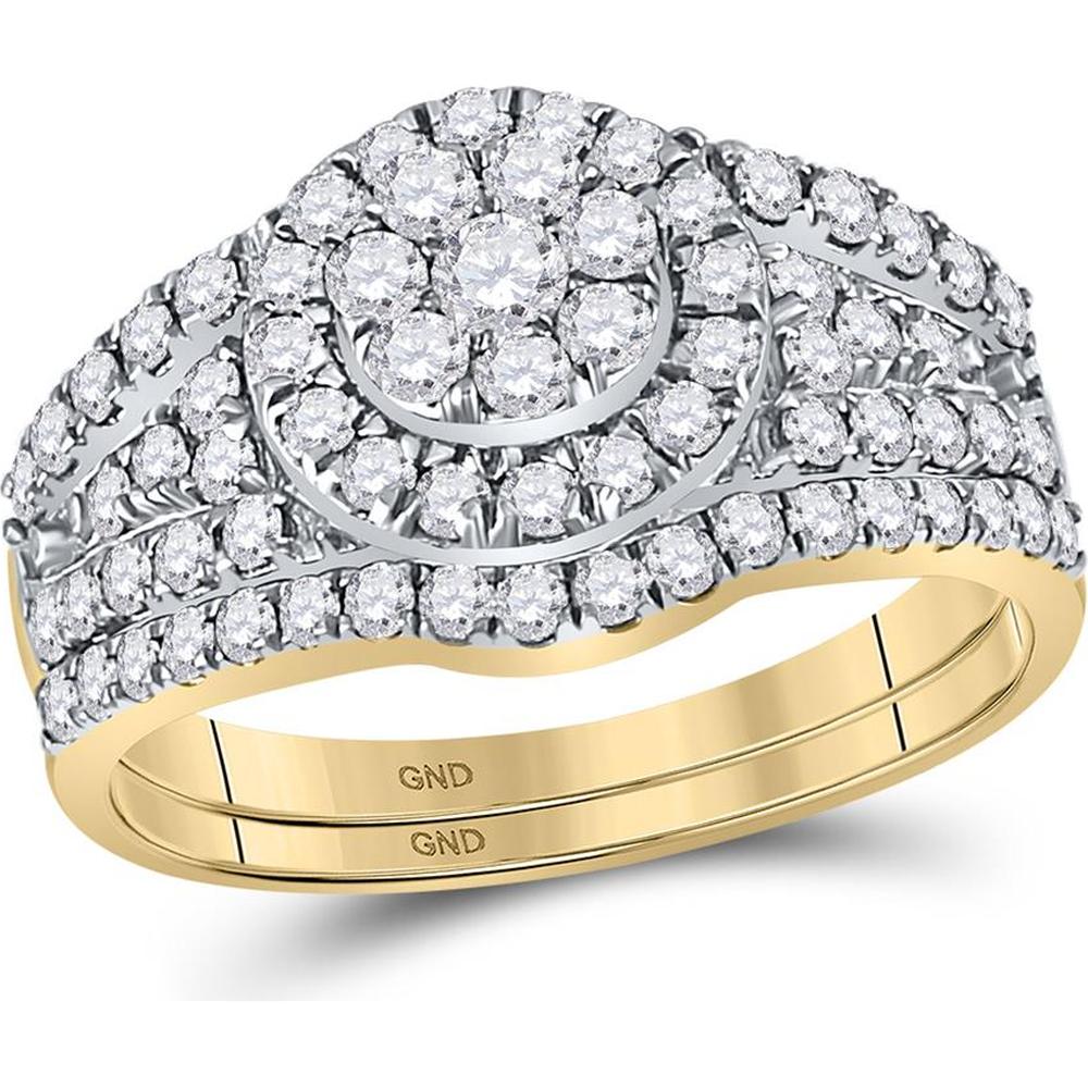 GND 14K Yellow Gold Bridal Wedding Ring Set with Pave-Set Round Diamonds - 1.00 Carat Total Diamond Weight